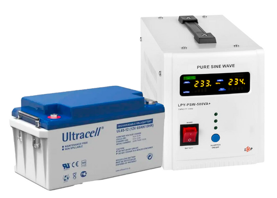 Комплект безперебійного живлення Logicpower LPY-PSW-500VA+ (350W) та акумулятор Ultracell UCG-12-65 HRBV-000826 фото
