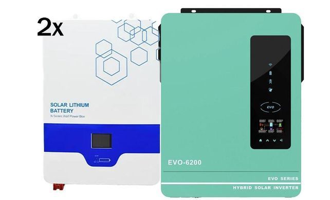 Комплект гибридный инвертор Anern AN-SCI-EVO-6200 + ДВА LiFePO4 аккумулятора Anern Lithium Battery 24V100AH BV-001290 фото