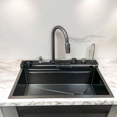 Многофункциональная кухонная мойка Kroner Platinum Handmade Nano Black SP7545LB BV-001716 фото