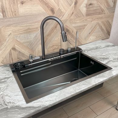 Многофункциональная кухонная мойка Kroner Platinum Handmade Nano Black SP7545LB BV-001716 фото