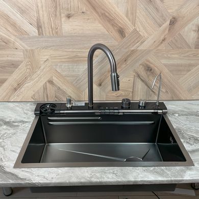 Многофункциональная кухонная мойка Kroner Platinum Handmade Nano Black SP7545LB BV-001716 фото