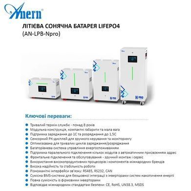 Акумулятор LiFePO4 Anern Npro 10кВт&sdot;год 51.2V 200Ah (AN-LPB-N-48200) BV-002478 фото