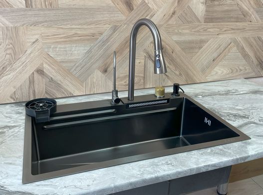 Кухонна мийка з нержавіючої сталі Kroner Platinum Handmade SP7545HB NanoBlack BV-001718 фото