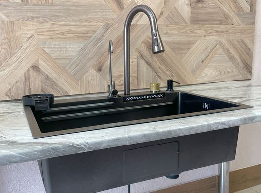 Кухонна мийка з нержавіючої сталі Kroner Platinum Handmade SP7545HB NanoBlack BV-001718 фото