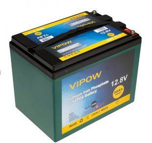 Акумуляторна батарея Vipow LiFePO4 12,8 V 50 Ah з вбудованою ВМS-платою 40A, (255*220*170) Q1 HRUG-17554 фото