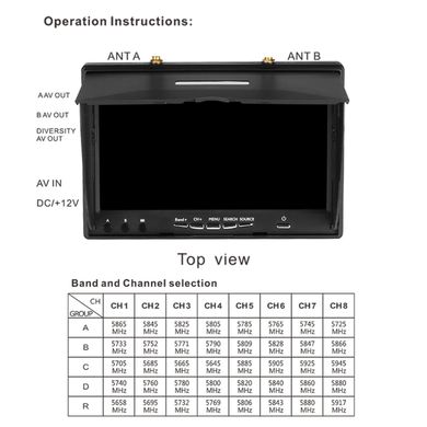 Монитор FPV LCD 5802D 7 дюймов со встроенным приемником 5.8 GHz для квадрокоптера