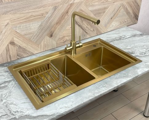 Gold Kroner Stainless Steel SP8045G &ndash; Двойная кухонная мойка из нержавеющей стали Platinum Handmade BV-001730 фото