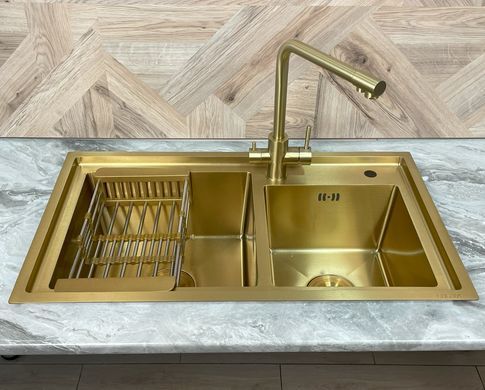 Gold Kroner Stainless Steel SP8045G &ndash; Двойная кухонная мойка из нержавеющей стали Platinum Handmade BV-001730 фото