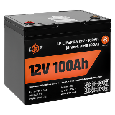 Акумулятор LP LiFePO4 12V - 100 Ah (Smart BMS 100А) з BT пластик для ДБЖ