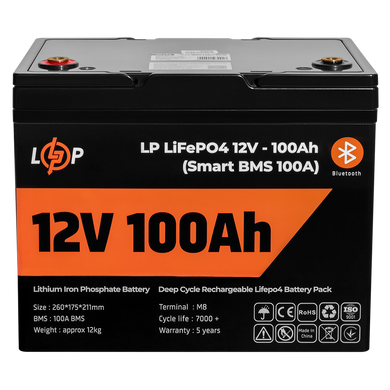 Аккумулятор LP LiFePO4 12V - 100 Ah (Smart BMS 100А) с BT пластик для ИБП