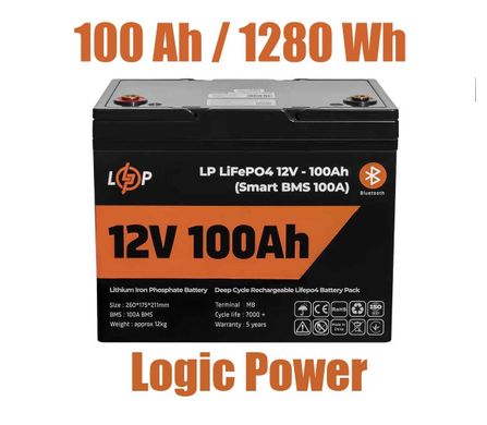 Акумулятор LP LiFePO4 12V - 100 Ah (Smart BMS 100А) з BT пластик для ДБЖ