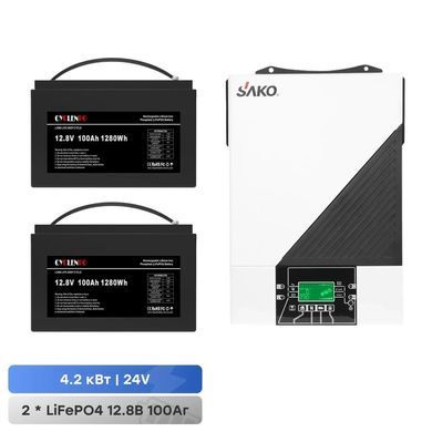 Комплект резервного живлення: автономний інвертор 4.2kW Sako SUNON IV 24V +120A MPPT та 2 акумуляторні батареї 42-00158-44-00075 фото