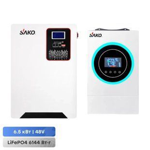 Комплект резервного живлення Sako: гібридний інвертор 6.5kVA/6.2kW SUNON V 48V+120A MPPT й акумуляторна 42-00165-42-00155 фото