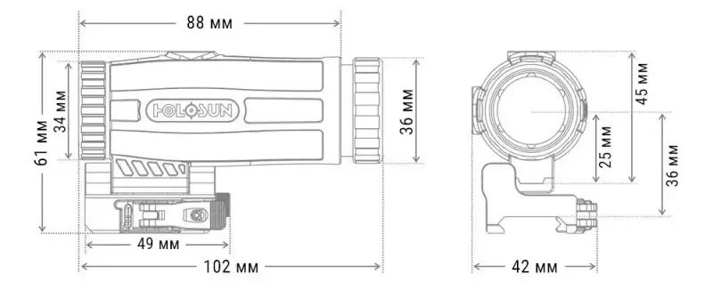 Магнифер Holosun HM3X 3x с откидным креплением на Weaver/Picatinny