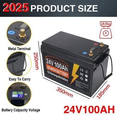 Акумуляторна батарея LiFePO4 25.6V (24V) Anenji 100AH 2560Wh + зарядний пристрій 10A BV-002238 фото
